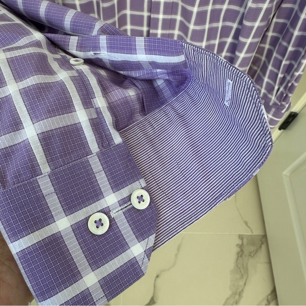 Bugatchi Men’s Purple Grid Pattern Long Sleeve Dress Shirt SZ XL - Picture 6 of 13